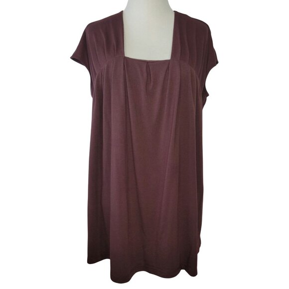 Simply Vera Vera Wang Women's Square Neck Pleated Tunic Top L Purple/Brown - Picture 1 of 11